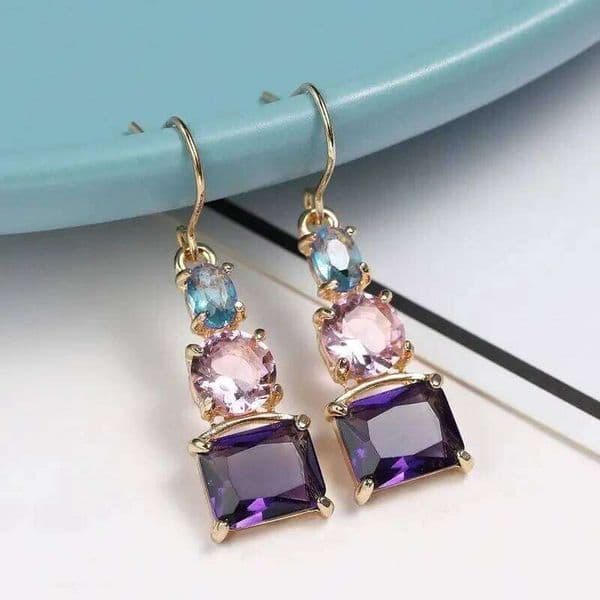 Huitan Blue/Pink/Purple CZ Dangle for Women New 2023 Colorful Earrings Wedding Party Temperament Lady's Ear Jewelry