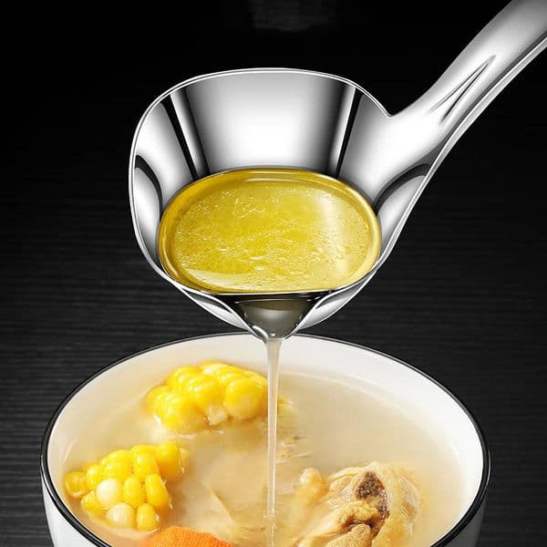 999 Anti-bacterial LFGB Certification 316L Stainless Steel Oil Separating Spoon 28cm Length Reflective Soup Ladle for Banquet 251223BJ
