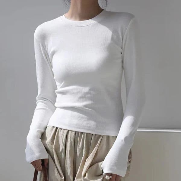 Cotton O Neck Long Sleeve Shirt Women Sexy Cropped Tops 2025 Autumn Black Casual Skinny Slim Basic Woman T Shirts White Clothing 251218BANJIA
