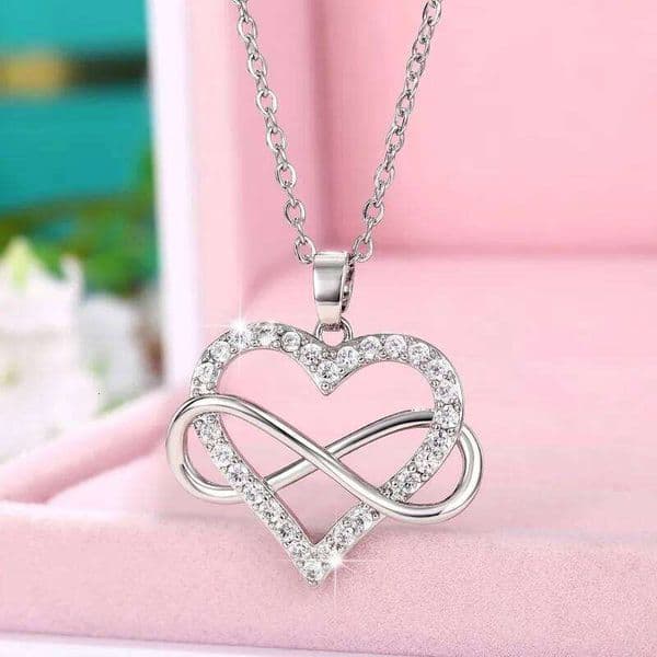 Huitan Chic Women Heart Pendant Silver Color Elegant Infinity Finger Eight Shape Necklace Wedding Party Trendy Jewelry