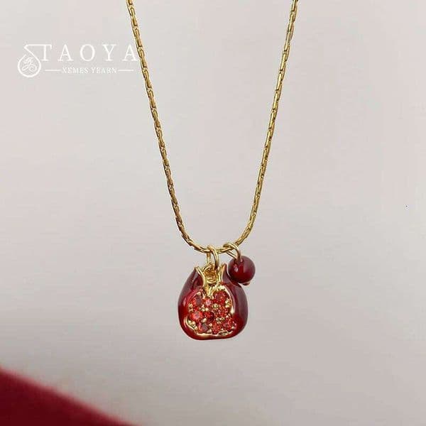 Ankela Red Pomegranate Pendant Gold Color Fine Necklace Sweet Jewelry For Girls Sexy Collarbone Chain Women's Accessories