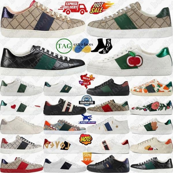 Designer Ace Sneakers Shoes Bee Mens Womens Embroidered Snake Red Black Crystal Canvas Classic White Green Blue Stripe Ivory Ebony Sneaker Shoe l2Cn#