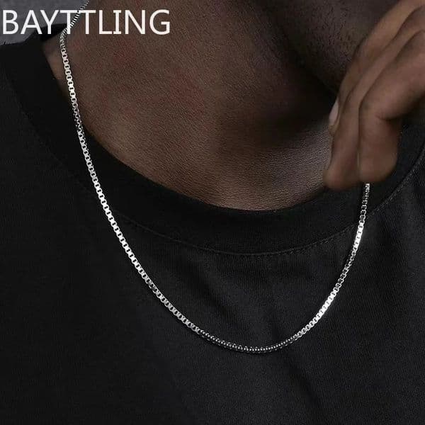 1pc 925 Silver Fashion 1mm Box Chain Mens Necklace Women Charm Jewelry Accessories 251223