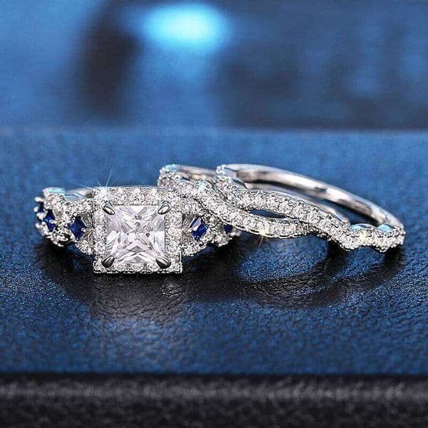 Huitan Gorgeous 3Pcs/Set Cubic Zirconia Rings Women for Engagement Wedding Luxury Trendy Female Accessory Party Fashion Jewelry