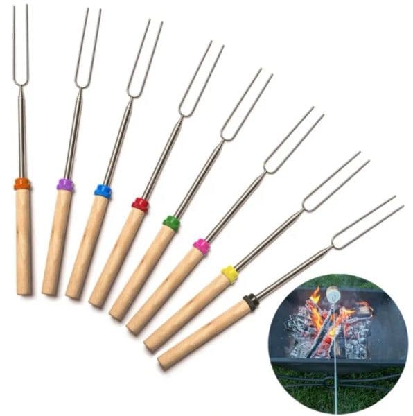 Telescoping Marshmallow Hot Dog Roasting Sticks Stainless Steel BBQ Tools SkewersExtending Roaster With Wooden Handle