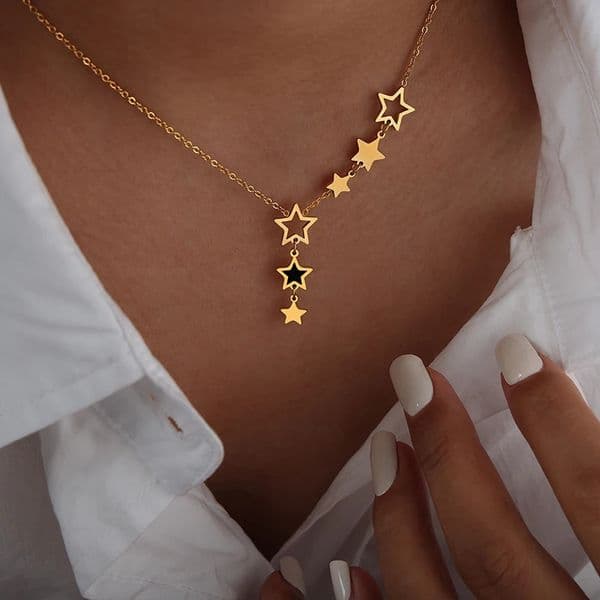 Trendy Star Pendant Necklace for Women High Quality Stainless Steel Gold Plated Chain Black Acrylic Fashion Jewelry Accesories 251223