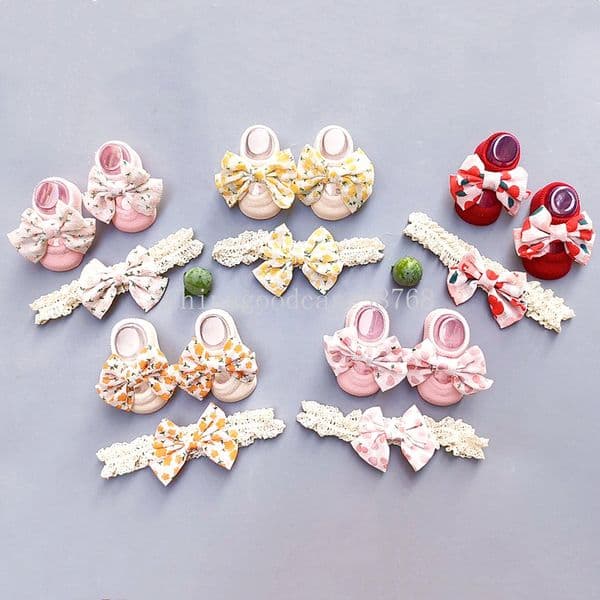 Infant Birthday Party Accessory Set Baby Girl Headband and Shoes Socks Toddler Kids Headwear Princess Look on Special Days