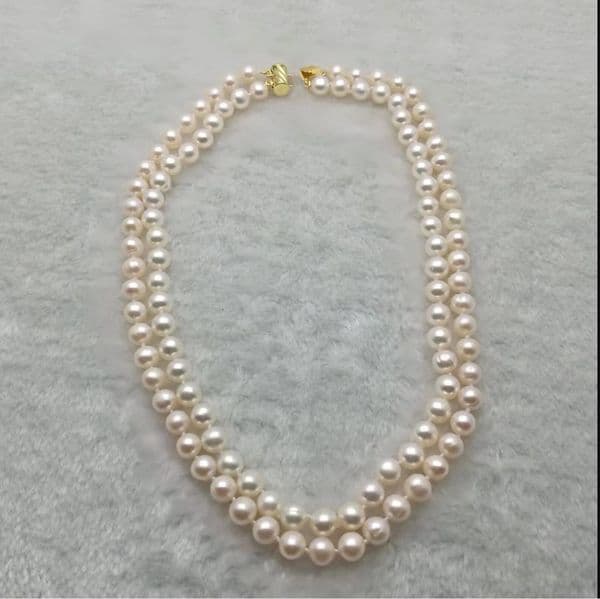 Jewelry Pearl Necklace Natural Freshwater AAA Double row white 7-8mm 8-9mm pearl necklace 18-19inch