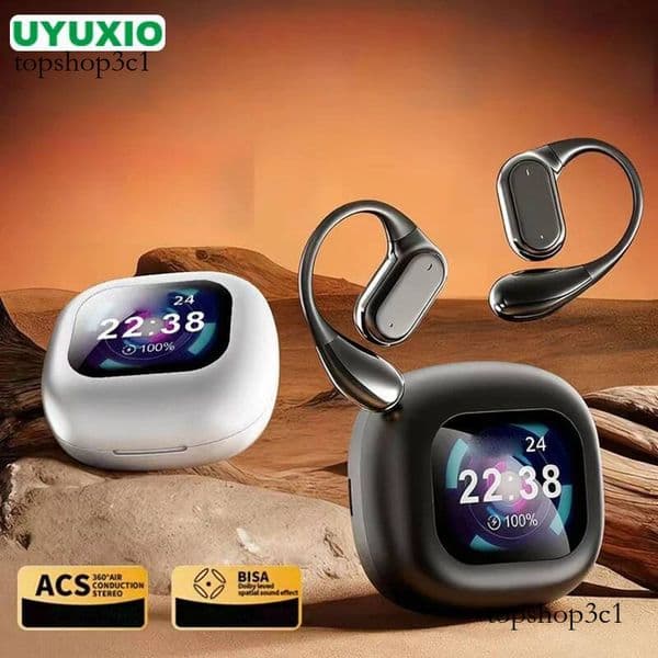 UYUXIO Open Ear Wireless Earbuds LCD Touch Screen BT 5.4 OWS AI Language Translation Earphone with 144 Languages for Travel
