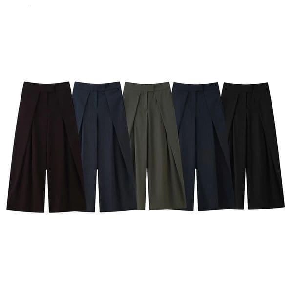 European and American 2025 autumn womens clothing retro loose casual temperament simple pleated trousers 251227