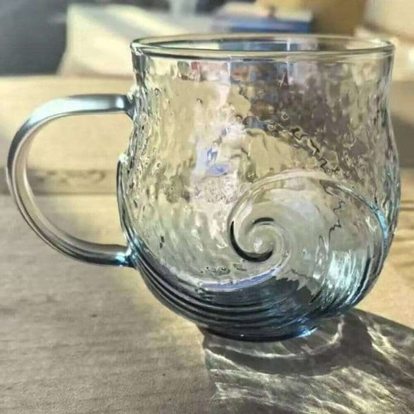 Glass Wave Mug Glassware Textured Sea Theme Drinking Cup 25H1229