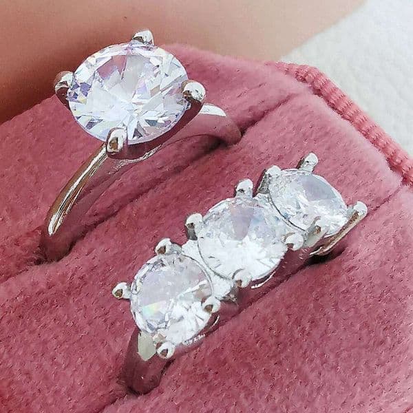New Arrival Luxury Princess Silver Color Bride Wedding Ring Set for Women Lady Anniversary Gift Jewelry Bulk Sell R5515