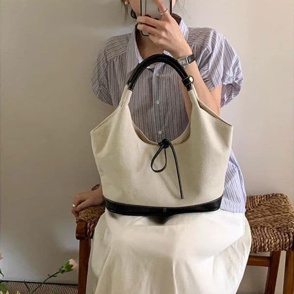 Large Capacity Tote Bag Canvas Texture Temperament Simple Shoulder Bag