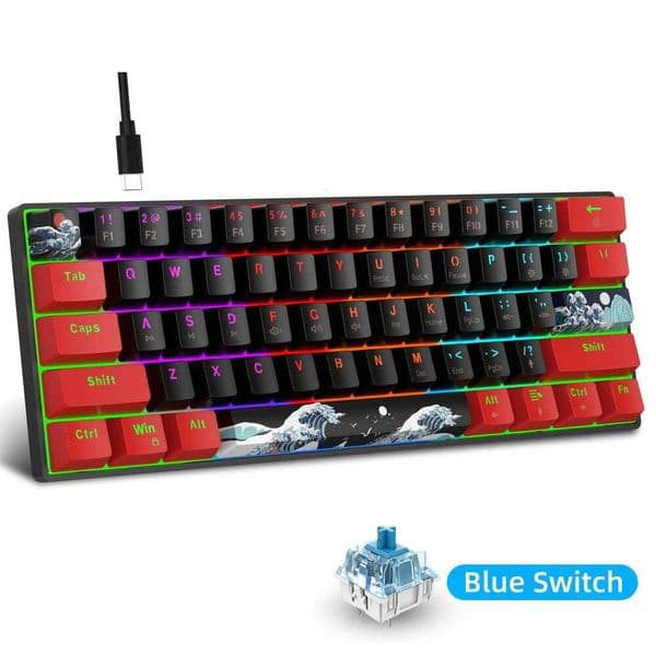 61 Keys 60% Mechanical With, Compact Gaming Keyboard With Blue Switch 25L1226