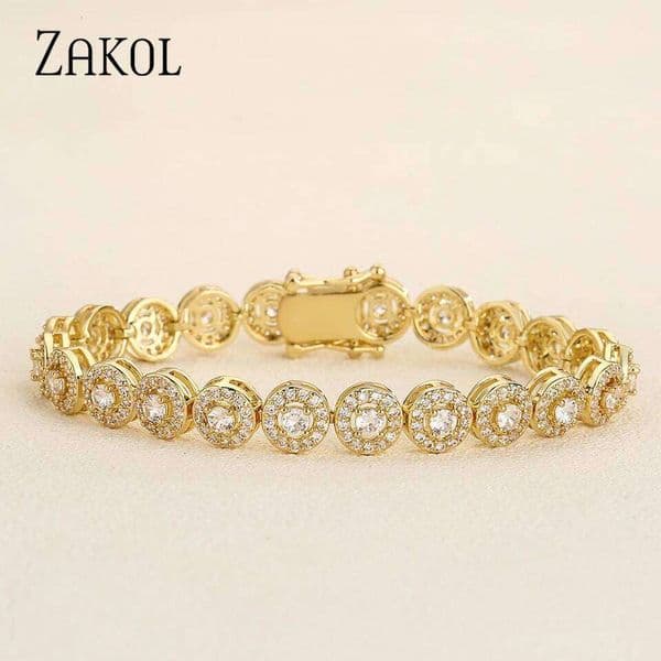 ZAKOL European And American Fashion Round AAA Zircon Bracelet Bangles Unisex Punk Style Hip-hop Jewelry