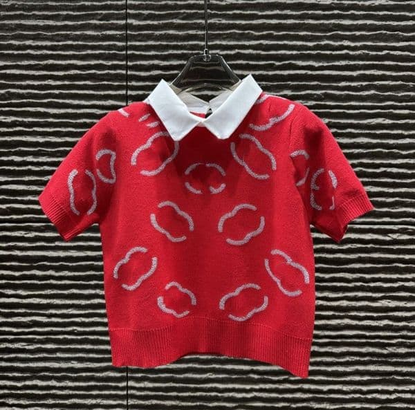 Fashion Luxury Designer Women Knitted T Shirt Short Sleeve Knit Polos Letters Jacquard Knits Top Lapel Neck Knitwear Sweater