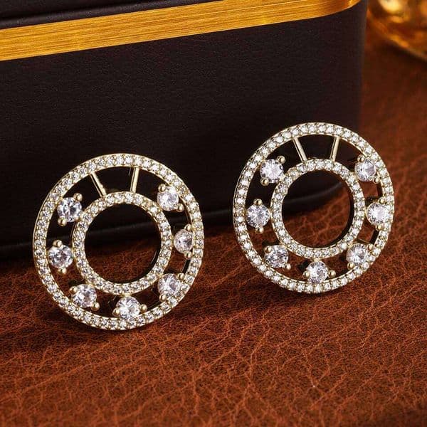 ZAKOL Simple Shiny Cubic Zirconia Hollow Circular Stud Earrings for Temperament Women Anniversary Jewelry Gift