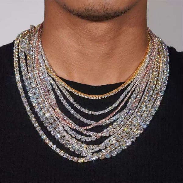 vvs Moissanite 925 sterling silver tennis chain 2mm - 5mm stock diamond chain Hip hip necklace fine jewelry