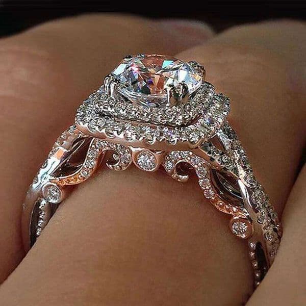 Moonso Luxury Halo Silver Color Designer Engagement Ring for Women Anniversary Gift Jewelry Bulk Sell R6163