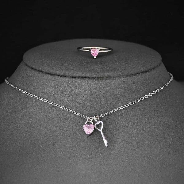 Moonso Unique Design Pink Heart and Key Set for Women Valentine's Day Gift Jewelry Wholesale R5628-x8400