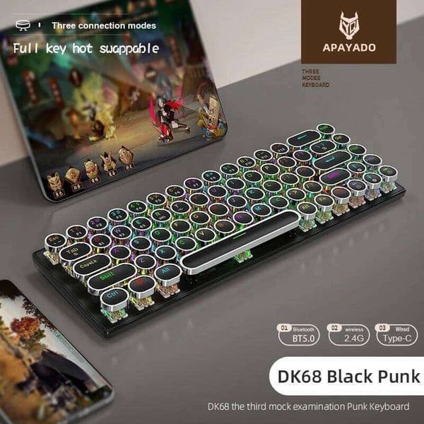 Punk Mechanical Keyboard Wireless DK68 APAYADO Dynamic RGB Lighting,68Keys Tri-Mode Connection,Full-key Hot-Swap 25L1226