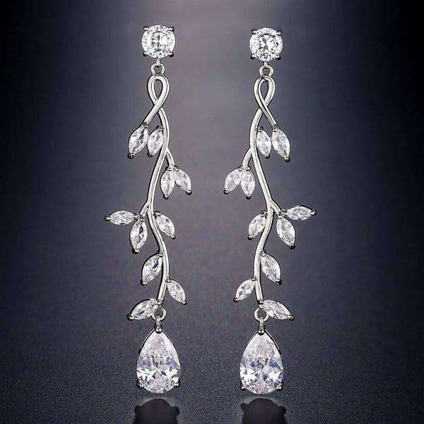 ZAKOL Luxury Marquise Leaf Zircon Bridal Earrings Buling Clear Crystal CZ Dangle Earring Glamor Wedding Jewelry for Women