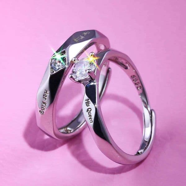 Huitan Rings With His Queen Her King Partner Valentine's Day Gift Cubic Zircon Stone Engagement Ring For Couple