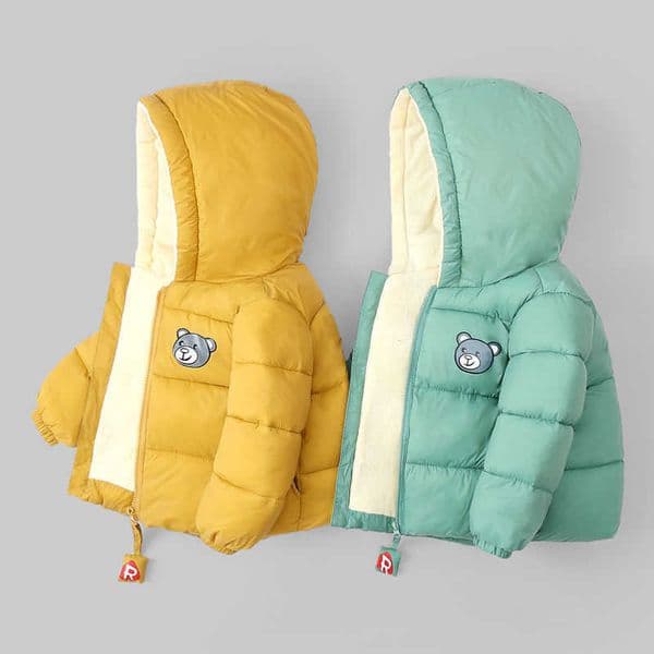 Childrens Down Cotton Jacket with Fleece Lining Thickened Infant and Toddler Jacket with Fleece Lined Sleeves Winter Warm Coat for Boys and Girls with Cartoon Design