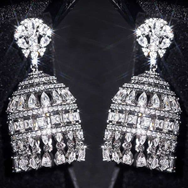 Huitan Gorgeous Wind Chime Shaped Dangle Earrings Full Bling Cubic Zircon Hyperbole Birdcage Design Wedding Party Female Jewelry