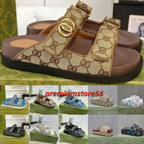 Luxury Platform Slippers womens fashion slippers Sandals Platform sliders embroidered canvas Flat Mules Slippers Platform Embroidered Linen High Heel Sandal