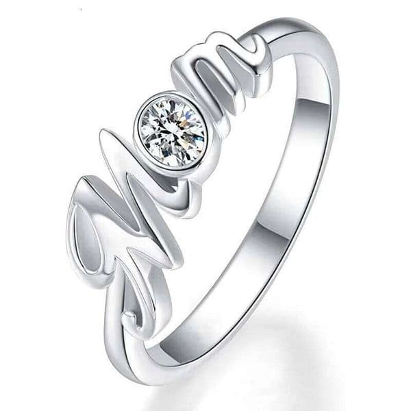 Huitan "Mom" for Mother's Day Silver Color Fashion Contracted Women Rings Anniversary Birthday Love Gift Statement Jewelry