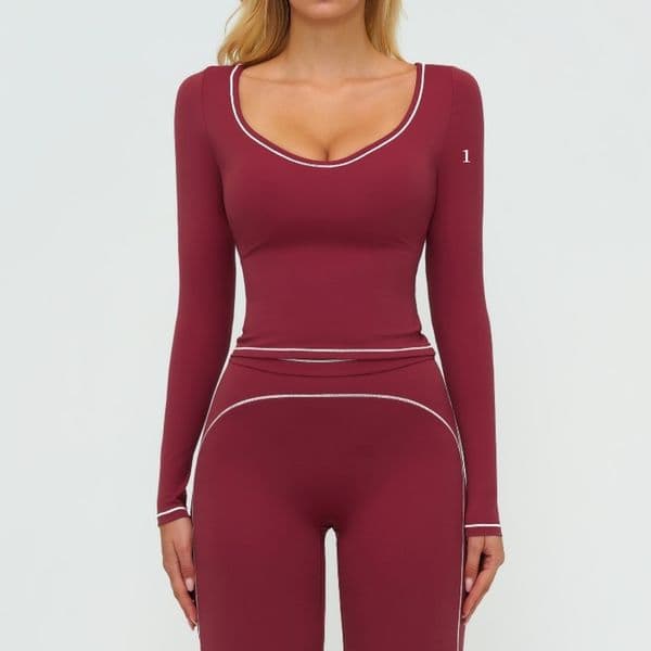 Yoga Long Sleeve Shirts Contrasting Color Sports Top Grinding Slim-fitting Fashion T-shirt Outdoor Running Sports Long-sleeved Top 7028