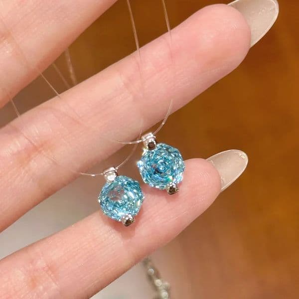 925 Sterling Silver Invisible Fish Line Mermaid Tears Pendant Necklace Women Elegant Octagonal Rose Birthday Party Jewelry Gift 251230