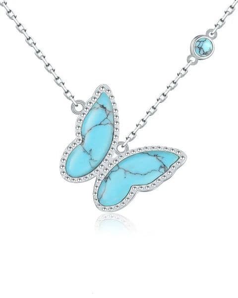 925 Sterling Silver Butterfly Turquoise Pendant Vintage Oxidized Insect Necklace Jewelry Birthdays Christmas Gifts for Her Women 251230