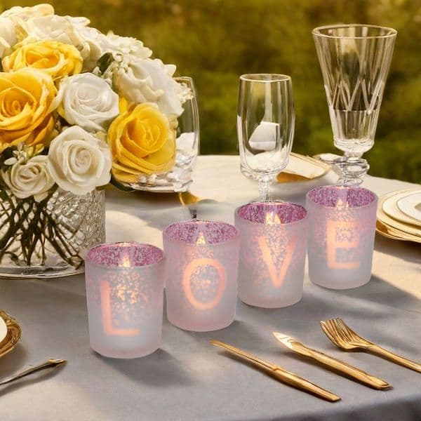 Valentine's Day Romantic Candle Holder LOVE-Engraved Frosted Glass Candle Cup Date Ambiance Prop For Wedding/Confession/Anniversary/Party Decor Couple Gifts 100 ml