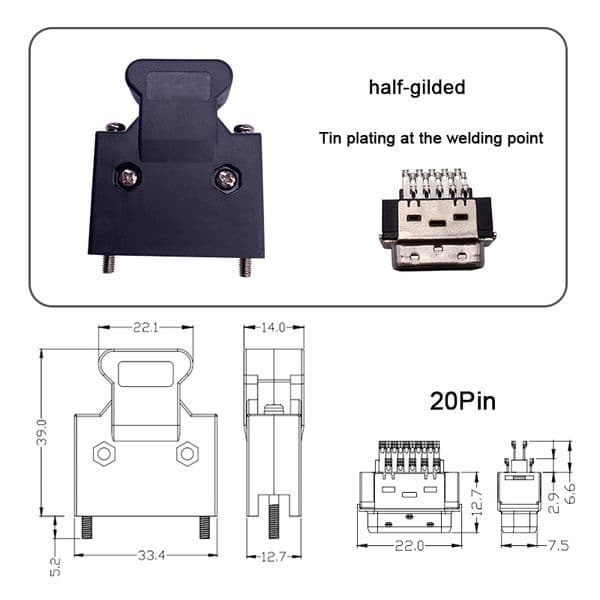 10 pcs 20 pins male SCSI connectors gold-plated contacts