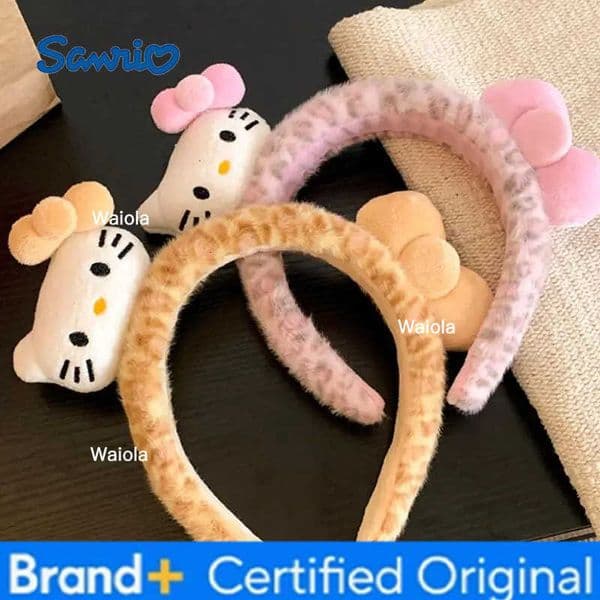 Sanrio Kawaii Hello Kitty Plush Leopard Print Headband Creative Girl Headdress Sweet Cute Versatile Headband Decoration Christmas Gift H251230