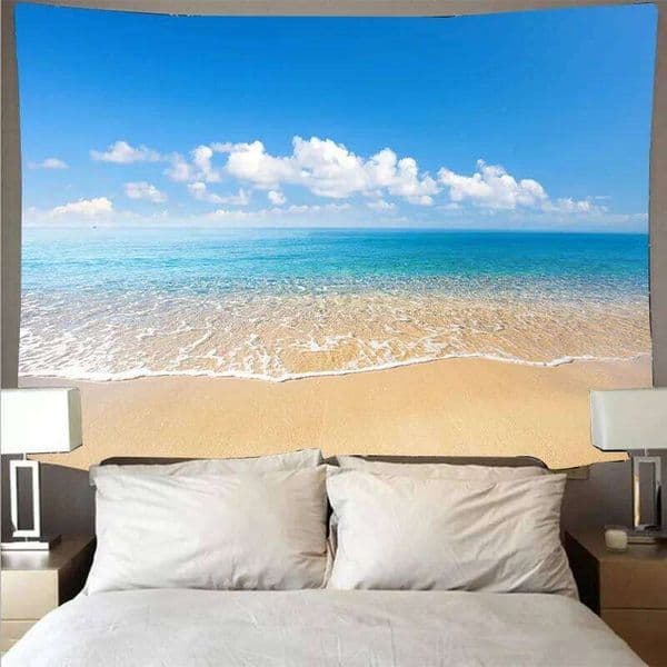 Beautiful Beach Blue Sky Landscape Polyester Cloth Art Tapestry Wall Hanging Sea Wave Theme Home Decorations 25T1230