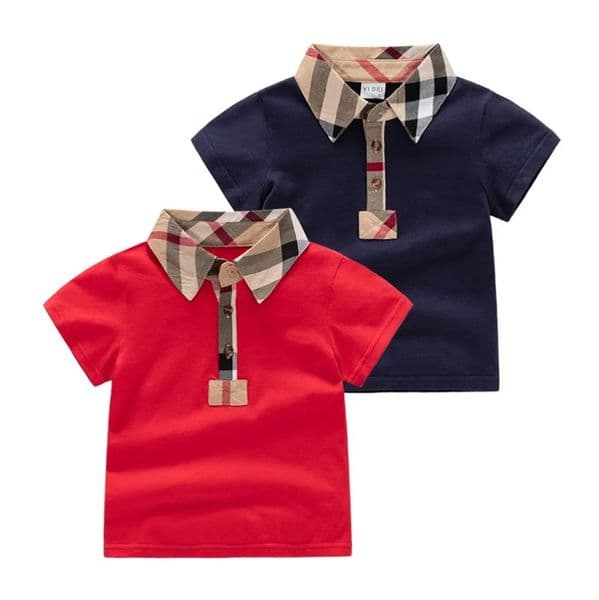 Summer Children Kids Polo Shirt Cotton Splice Lattice Toddler Tee Baby T Shirts Kids Tops Children Clothes 2-6 Years