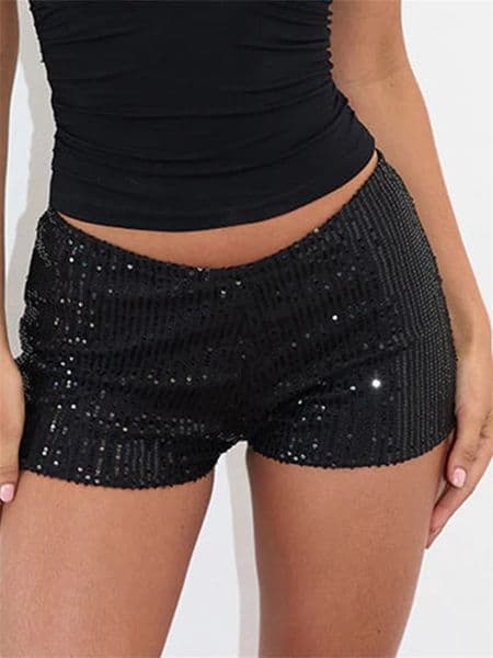 Womens Sequins Shorts Summer Low Rise Elastic Waistband Streetwear 251229