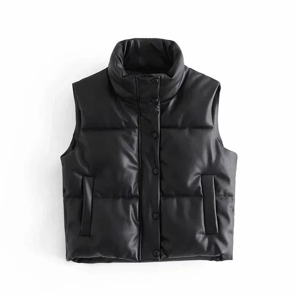 Autumn Winter PU Leather Coat Women Black Stand Collar Vests Women Fashion Zipper Elegant Short Vests Female Ladies 251226BJ