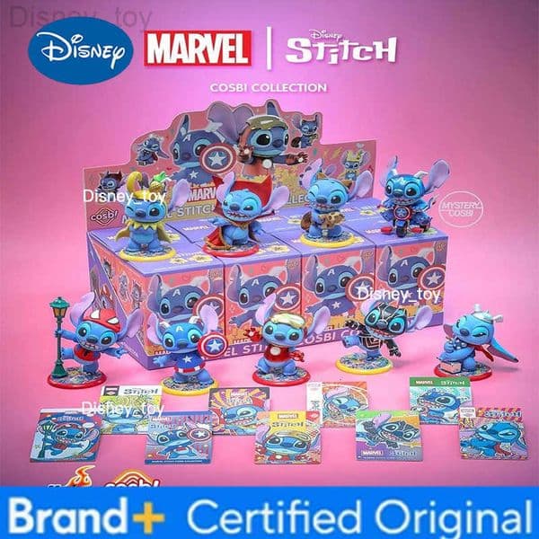 Disney Hot Toys Marvel Stitch Cosbi Style Mini Blind Box Superhero Figures Collectible Cute Desktop Decor Trendy Surprise Gift for Fans H251231