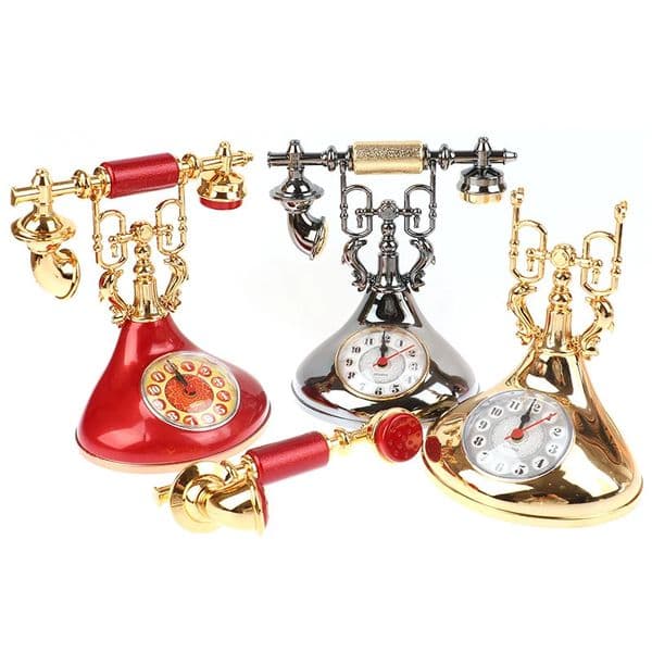 1pc Retro Alarm Clock Telephone Model Creative Timekeeper Desktop Ornament For Home Room Bedside Table Decoration 251229