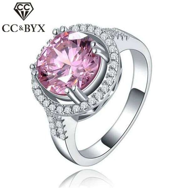 Pink Rings for Women White Gold Plated Female Party Accessories With Austrian Crystal Fashion Jewelry CC115