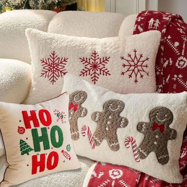 Christmas Pillowcase Gingerbread Man Snowflake Embroidery HOHOHO Decorative Cushions Pillow Case 30x50 45x45 Covers 251229