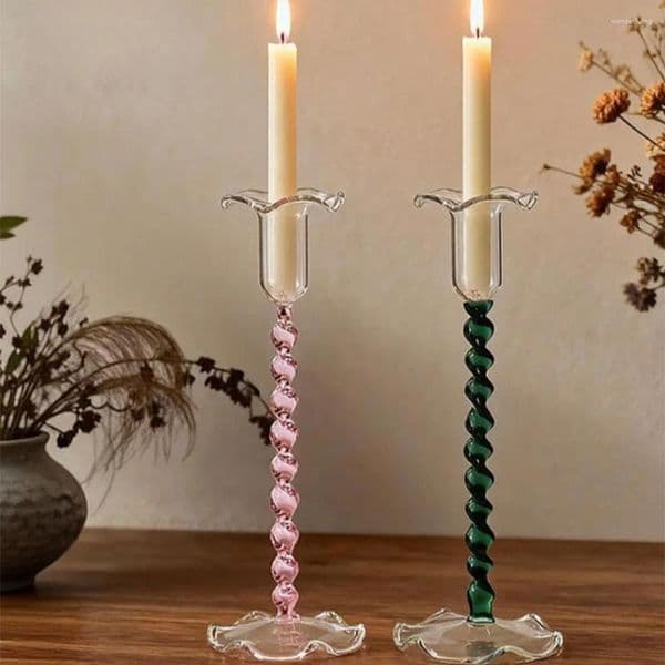 Candle Holders European Style Flower Bud High Footed Holder Retro Color Spiral Wedding Home Creative Desktop Decoration XJ260305