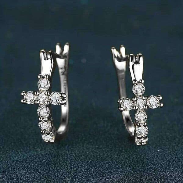 Huitan Stylish Female Hoop Earrings Cross Shape Design Fashion Daily Accessories with Brilliant Cubic Zirconia Chic Jewelry
