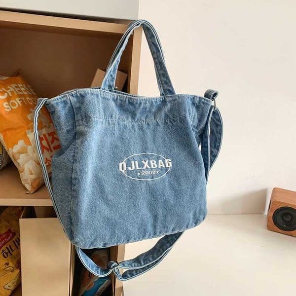 Casual Large Capacity Tote Bag Korean Style New Denim Bag Youth Casual Versatile Shoulder Crossbody Bag