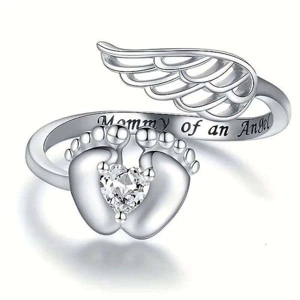 Huitan Mother Rings Best Gift for Mommy Crystal Heart CZ Luxury Silver Color Angle Ring Birthday Anniversary Present New Jewelry