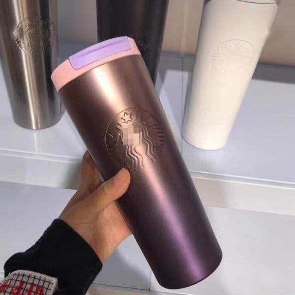 Large-Capacity Couples' Lavender Gradient Change Insulated Stainless Steel Travel Mug